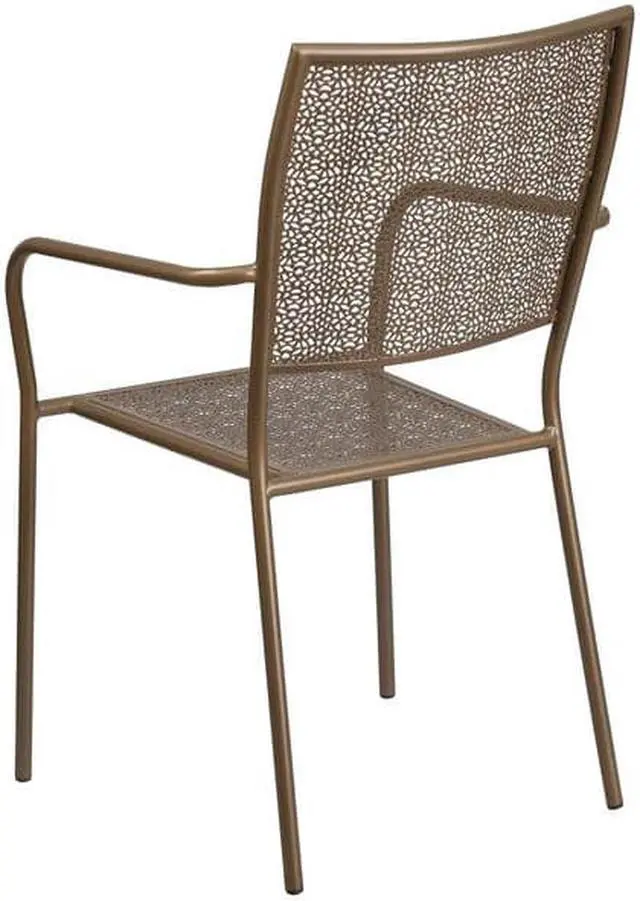 Alt view image 19 of 20 - Flash Furniture Gold Indoor-Outdoor Steel Patio Arm Chair with Square Back [CO-2-GD-GG] CO2GD