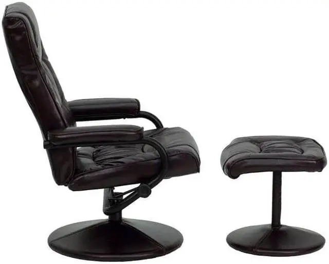 Alt view image 16 of 20 - Contemporary Brown Leather Recliner and Ottoman with Leather Wrapped Base