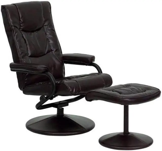 Alt view image 12 of 20 - Contemporary Brown Leather Recliner and Ottoman with Leather Wrapped Base