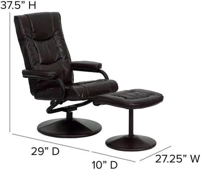 Alt view image 13 of 20 - Contemporary Brown Leather Recliner and Ottoman with Leather Wrapped Base