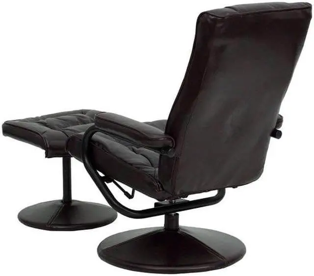 Alt view image 17 of 20 - Contemporary Brown Leather Recliner and Ottoman with Leather Wrapped Base
