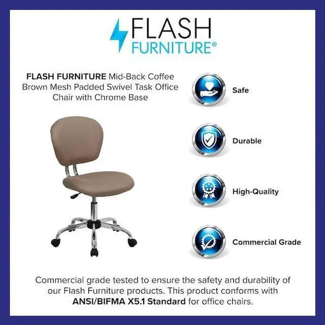 Alt view image 15 of 20 - Mid-Back Coffee Brown Mesh Padded Swivel Task Chair with Chrome Base