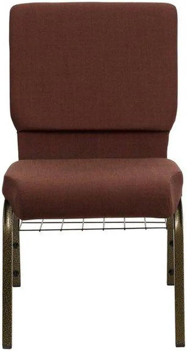 Alt view image 11 of 20 - HERCULES Series 18.5''W Church Chair in Brown Fabric with Cup Book Rack - Gold Vein Frame