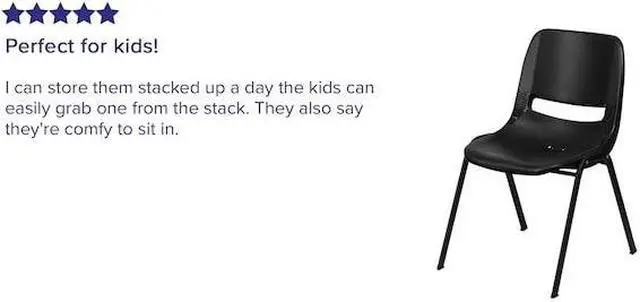 Alt view image 14 of 20 - HERCULES Series 440 lb. Capacity Kid's Black Ergonomic Shell Stack Chair with Black Frame and 14" Seat Height