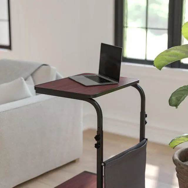 Alt view image 3 of 20 - Mobile Sit-Down, Stand-Up Mahogany Computer Ergonomic Desk with Removable Pouch (Adjustable Range 27'' - 46.5'')