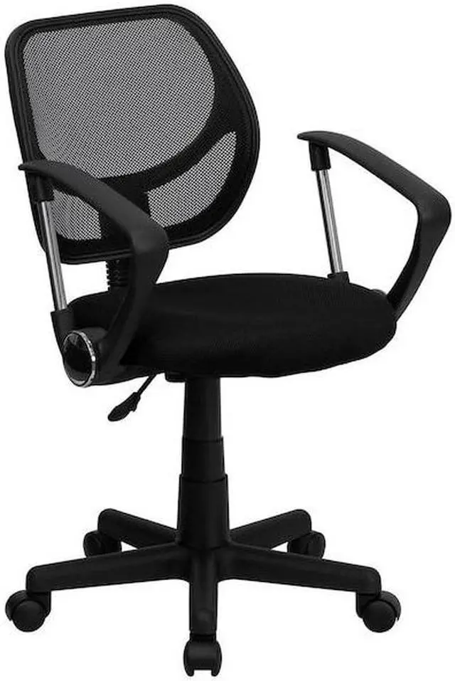 Alt view image 12 of 20 - Low Back Black Mesh Swivel Task Office Chair with Curved Square Back and Arms