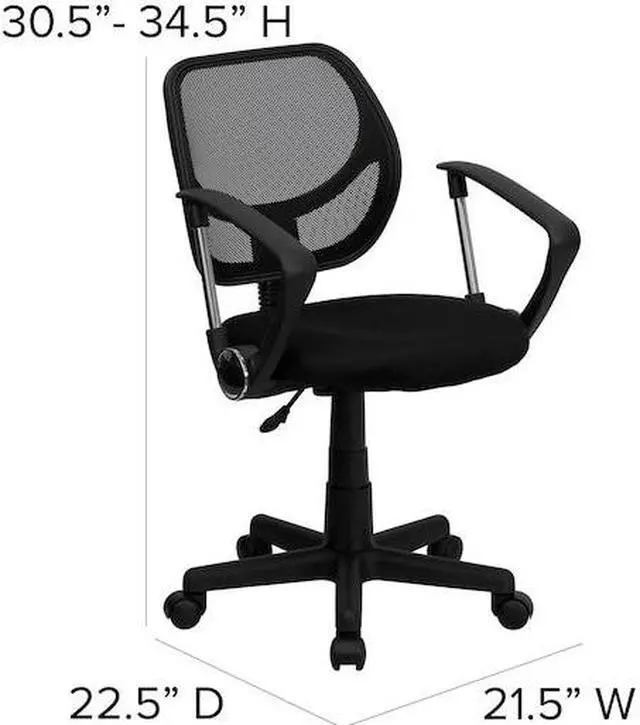 Alt view image 14 of 20 - Low Back Black Mesh Swivel Task Office Chair with Curved Square Back and Arms