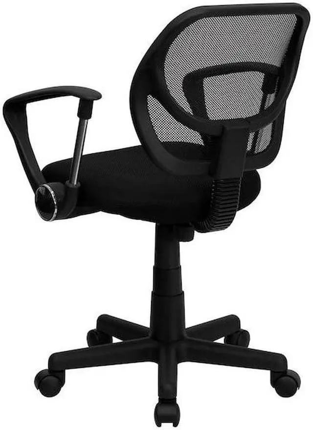 Alt view image 17 of 20 - Low Back Black Mesh Swivel Task Office Chair with Curved Square Back and Arms