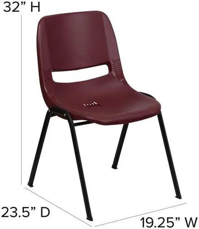 Alt view image 12 of 20 - HERCULES Series 880 lb. Capacity Burgundy Ergonomic Shell Stack Chair with Black Frame