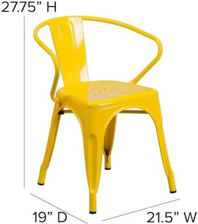 Alt view image 7 of 20 - Commercial Grade Yellow Metal Indoor-Outdoor Chair with Arms