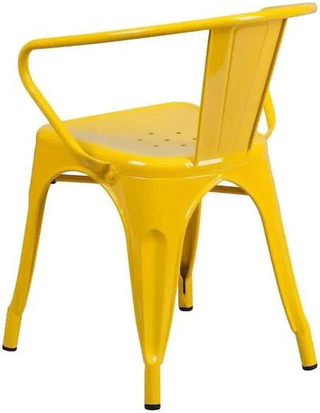 Alt view image 12 of 20 - Commercial Grade Yellow Metal Indoor-Outdoor Chair with Arms