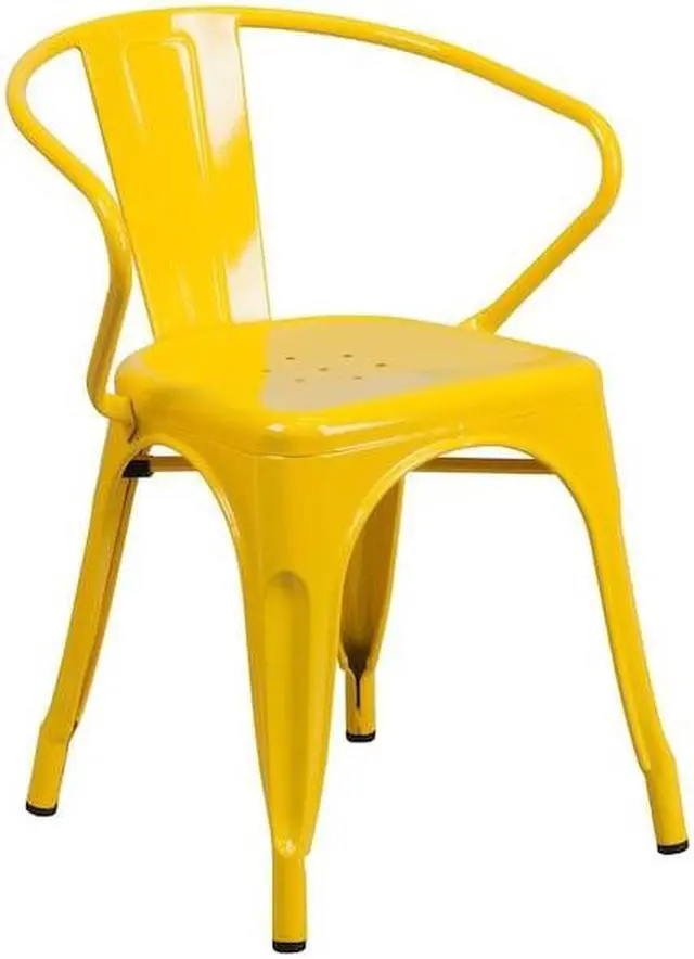 Alt view image 10 of 20 - Commercial Grade Yellow Metal Indoor-Outdoor Chair with Arms