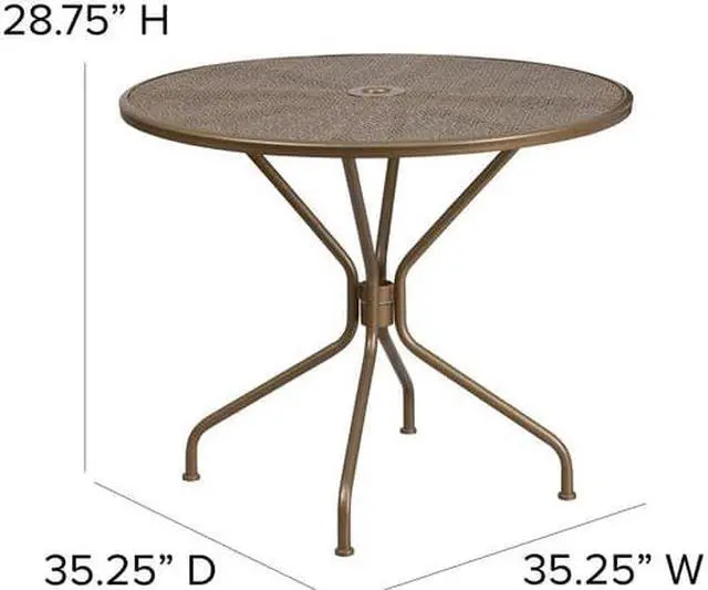Alt view image 5 of 20 - Flash Furniture Oia Commercial Grade Round Indoor-Outdoor Steel Patio Table with Umbrella Hole Gold (CO7GD)