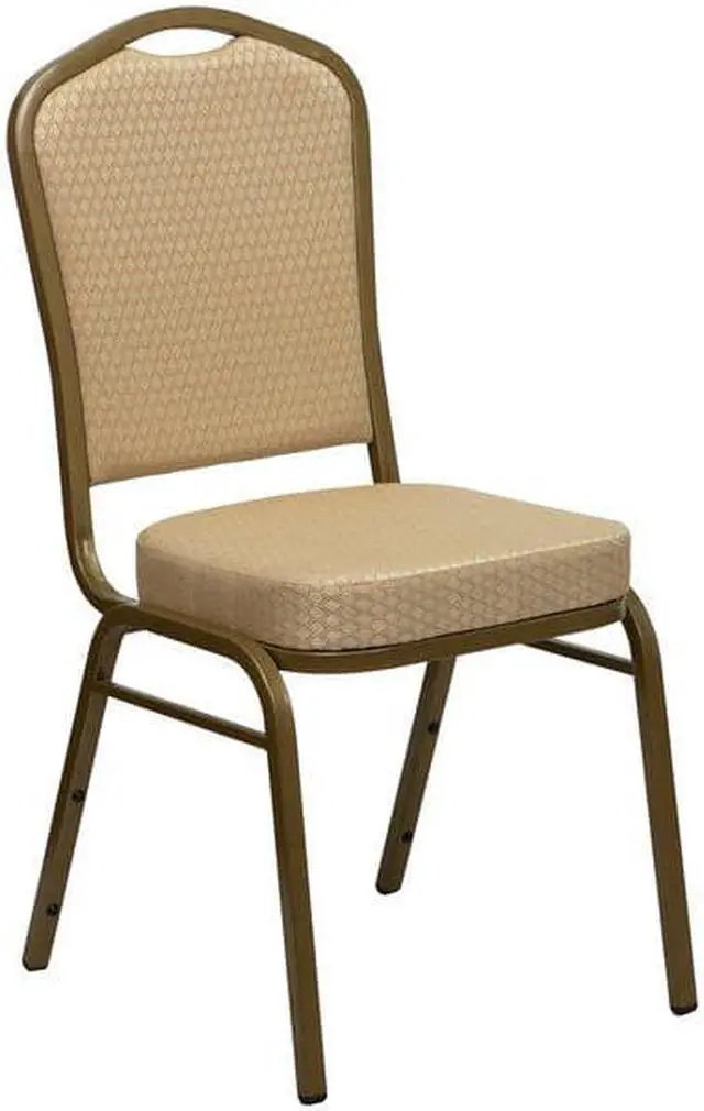 Alt view image 6 of 20 - HERCULES Series Crown Back Stacking Banquet Chair in Beige Patterned Fabric - Gold Frame