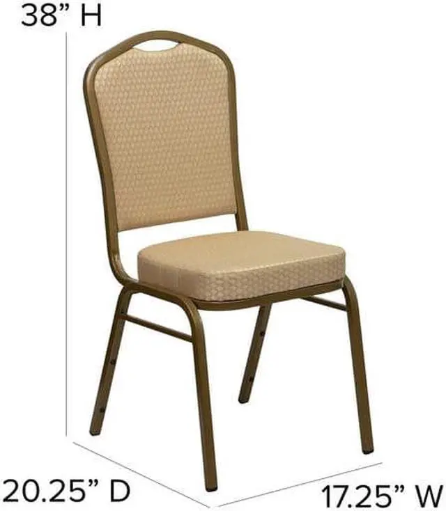 Alt view image 7 of 20 - HERCULES Series Crown Back Stacking Banquet Chair in Beige Patterned Fabric - Gold Frame