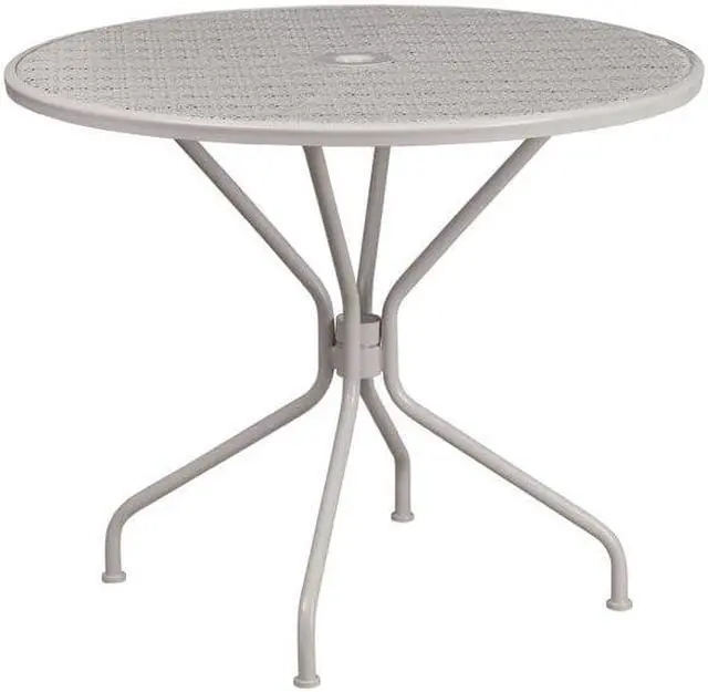 Alt view image 4 of 20 - Commercial Grade 35.25" Round Light Gray Indoor-Outdoor Steel Patio Table