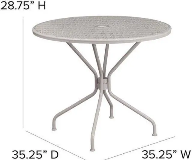 Alt view image 5 of 20 - Commercial Grade 35.25" Round Light Gray Indoor-Outdoor Steel Patio Table