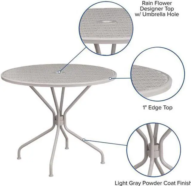 Alt view image 8 of 20 - Commercial Grade 35.25" Round Light Gray Indoor-Outdoor Steel Patio Table