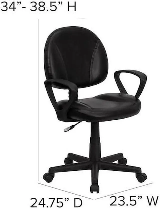 Alt view image 17 of 20 - Mid-Back Black Leather Ergonomic Swivel Task Chair with Arms