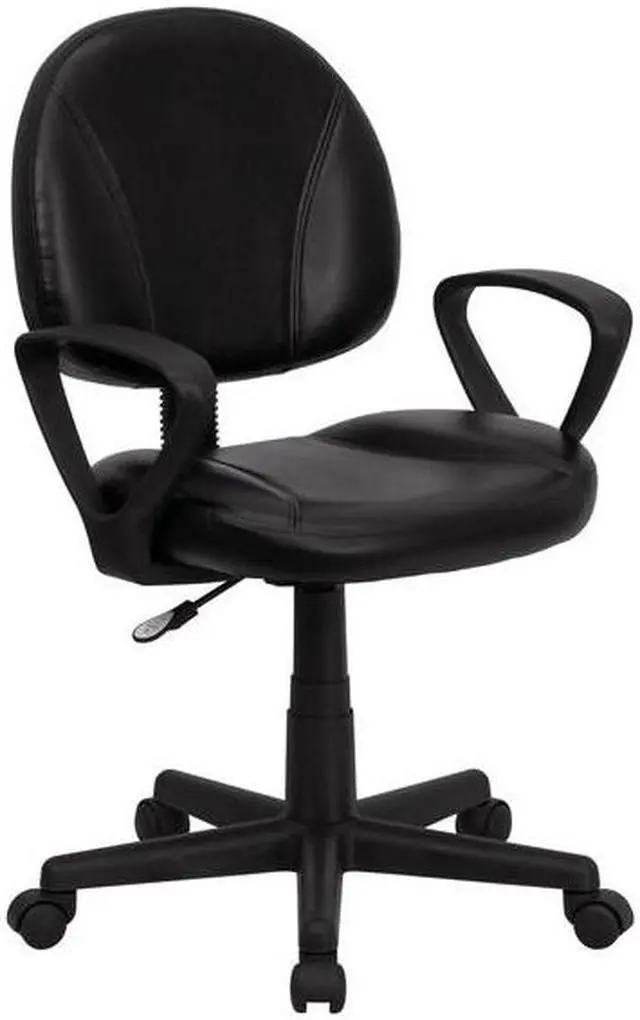 Alt view image 19 of 20 - Mid-Back Black Leather Ergonomic Swivel Task Chair with Arms