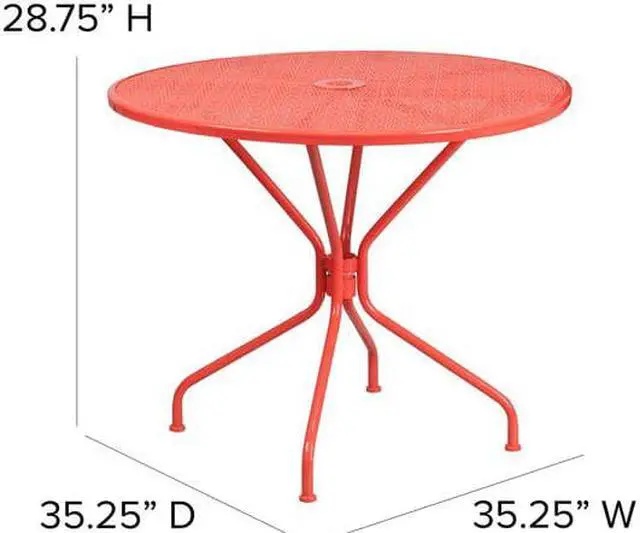 Alt view image 5 of 20 - Flash Furniture Oia Commercial Grade Round Indoor-Outdoor Steel Patio Table with Umbrella Hole Coral (CO7RED)