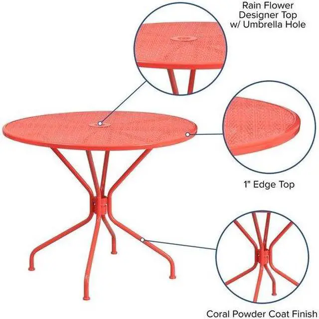 Alt view image 13 of 20 - Flash Furniture Oia Commercial Grade Round Indoor-Outdoor Steel Patio Table with Umbrella Hole Coral (CO7RED)