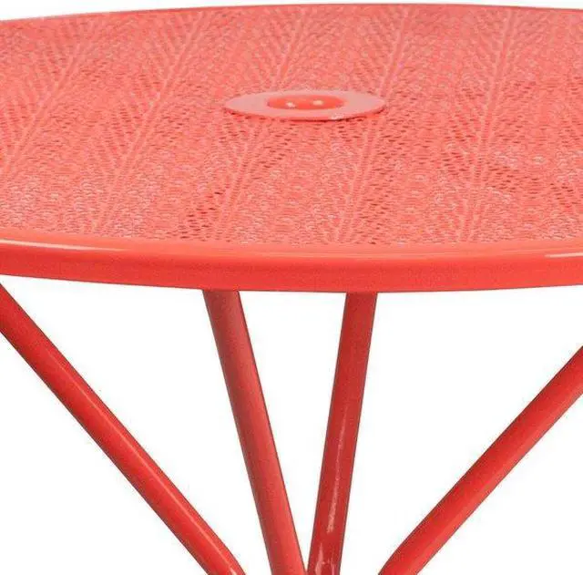 Alt view image 14 of 20 - Flash Furniture Oia Commercial Grade Round Indoor-Outdoor Steel Patio Table with Umbrella Hole Coral (CO7RED)