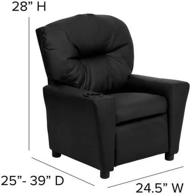Alt view image 15 of 20 - Contemporary Black LeatherSoft Kids Recliner with Cup Holder