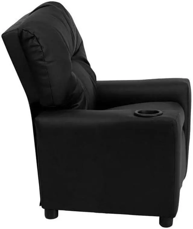 Alt view image 19 of 20 - Contemporary Black LeatherSoft Kids Recliner with Cup Holder