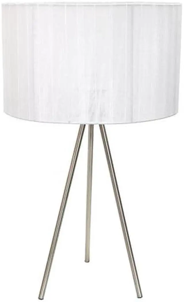 Alt view image 6 of 10 - Simple Designs Brushed Nickel Tripod Table Lamp with Pleated Silk Sheer Shade