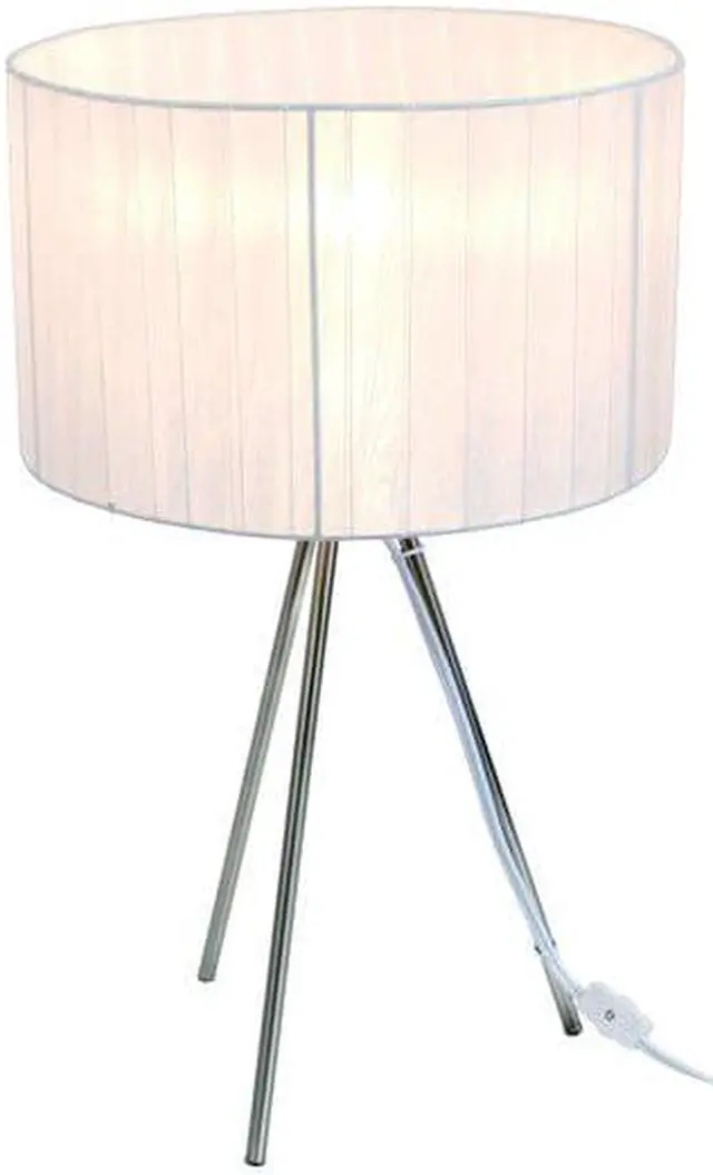 Alt view image 7 of 10 - Simple Designs Brushed Nickel Tripod Table Lamp with Pleated Silk Sheer Shade