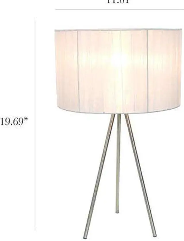 Alt view image 9 of 10 - Simple Designs Brushed Nickel Tripod Table Lamp with Pleated Silk Sheer Shade
