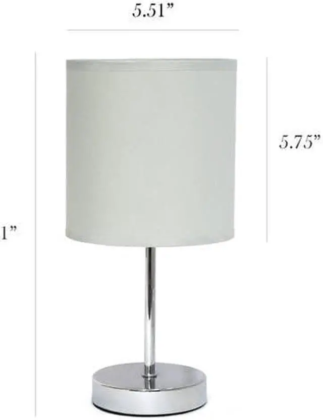 Alt view image 8 of 13 - Simple Designs Chrome Mini Basic Table Lamp with Fabric Shade 2 Pack Set, Slate Gray
