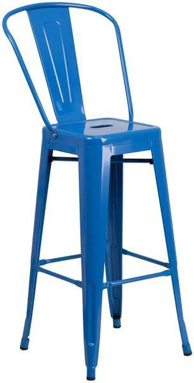 Alt view image 2 of 15 - Commercial Grade 30" High Blue Metal Indoor-Outdoor Barstool with Removable Back