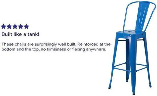 Alt view image 5 of 15 - Commercial Grade 30" High Blue Metal Indoor-Outdoor Barstool with Removable Back