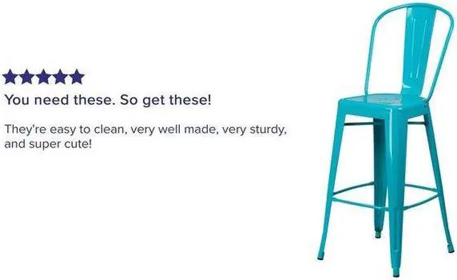 Alt view image 9 of 20 - Commercial Grade 30" High Crystal Teal-Blue Metal Indoor-Outdoor Barstool with Back