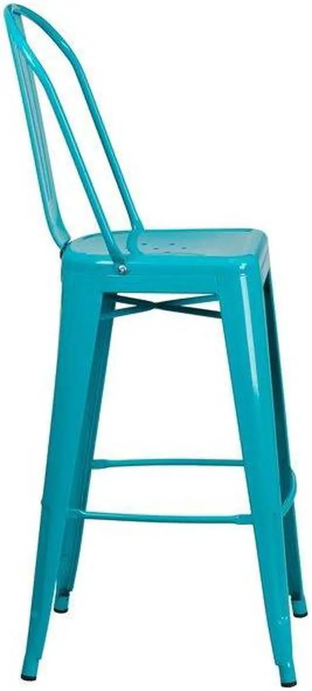 Alt view image 11 of 20 - Commercial Grade 30" High Crystal Teal-Blue Metal Indoor-Outdoor Barstool with Back