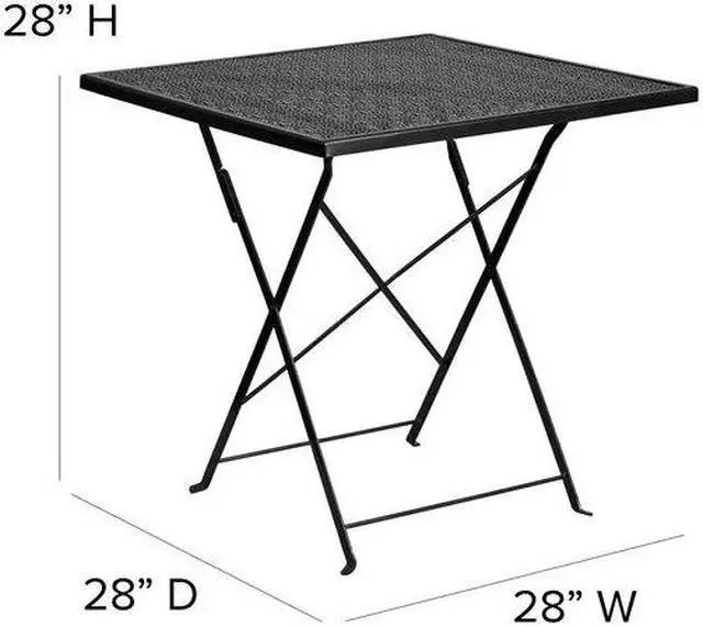 Alt view image 5 of 20 - 28'' Square Black Indoor-Outdoor Steel Folding Patio Table