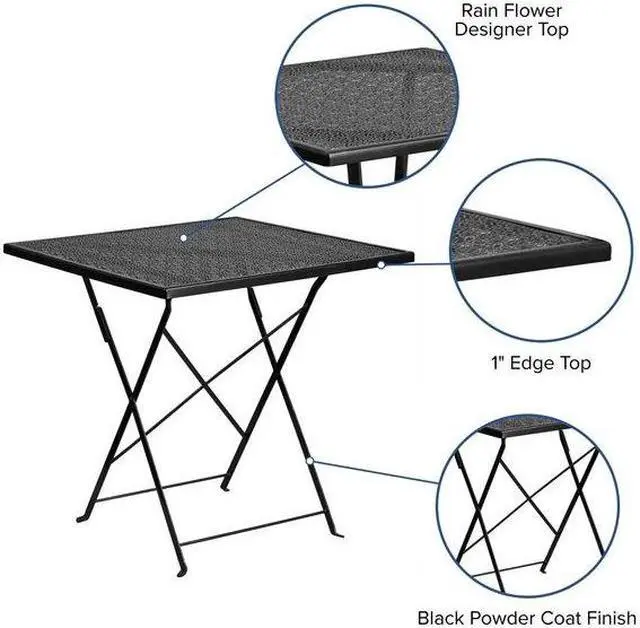 Alt view image 13 of 20 - 28'' Square Black Indoor-Outdoor Steel Folding Patio Table