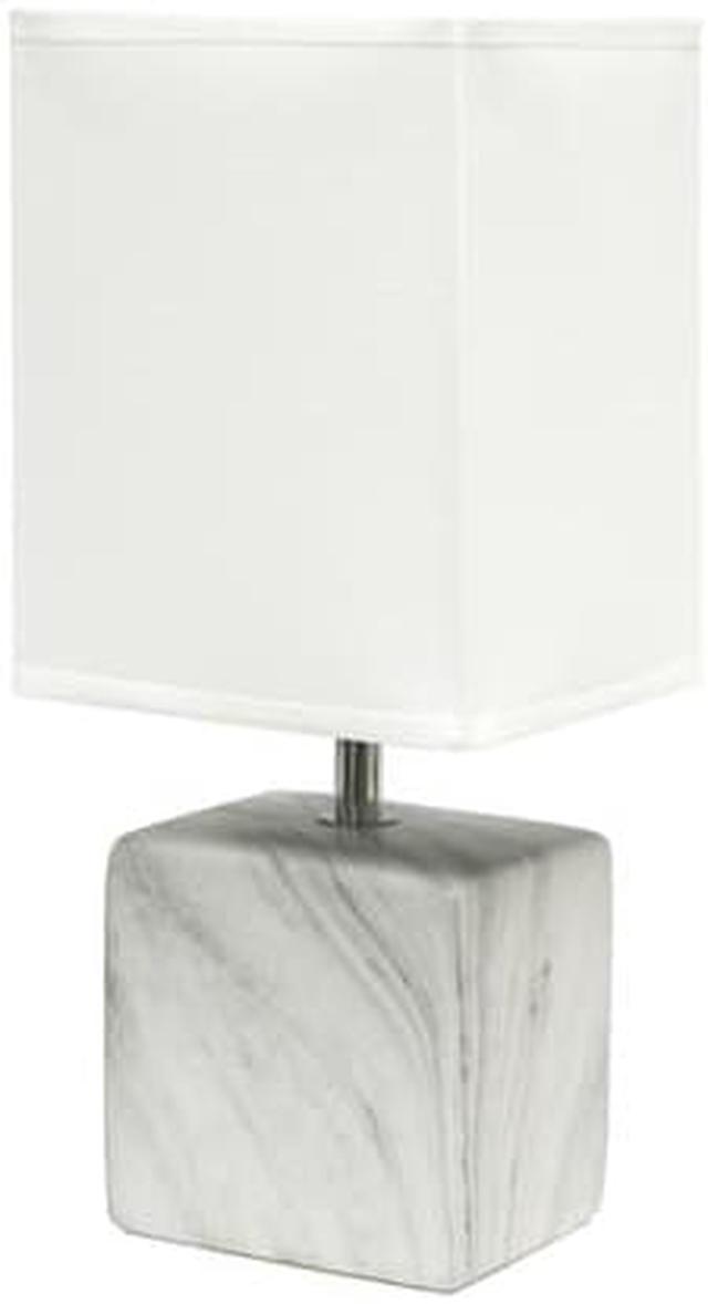 Simple Designs Petite Marbled Ceramic Table Lamp with Fabric Shade, White  with White Shade