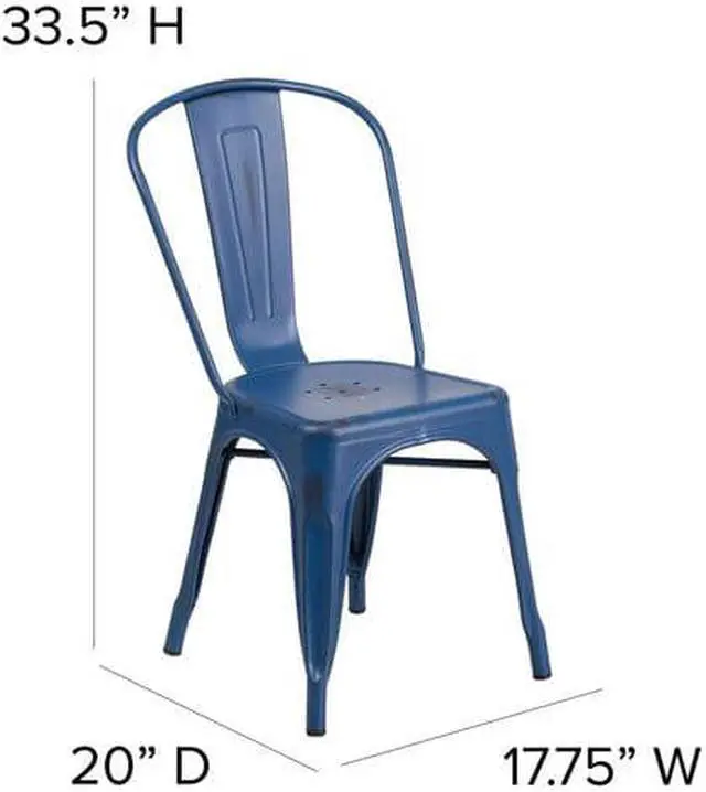 Alt view image 3 of 18 - 4 Pk. Distressed Antique Blue Metal Indoor-Outdoor Stackable Chair