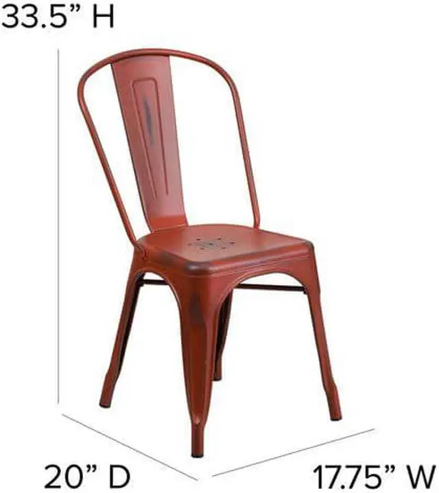 Alt view image 5 of 14 - 4 Pk. Distressed Kelly Red Metal Indoor Stackable Chair