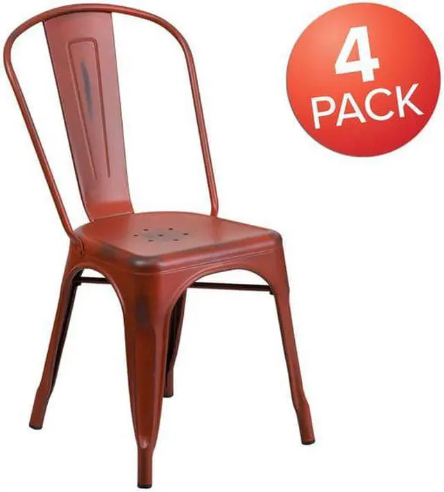 Alt view image 6 of 14 - 4 Pk. Distressed Kelly Red Metal Indoor Stackable Chair