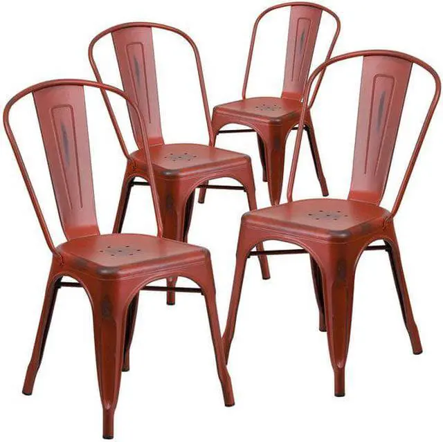Alt view image 9 of 14 - 4 Pk. Distressed Kelly Red Metal Indoor Stackable Chair
