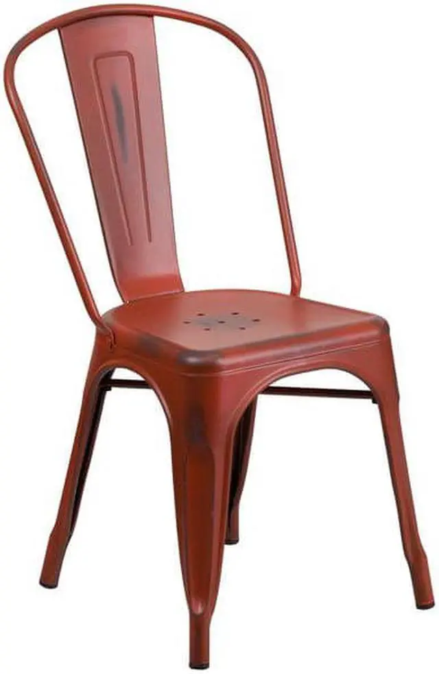 Alt view image 10 of 14 - 4 Pk. Distressed Kelly Red Metal Indoor Stackable Chair