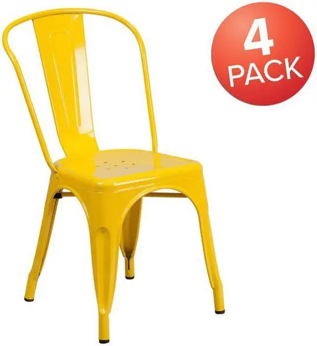 Alt view image 3 of 18 - FLASH FURNITURE 4-CH-31230-YL-GG Yellow Metal Indoor-Outdoor Stackable Chair