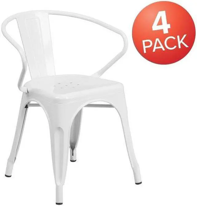 Alt view image 4 of 15 - FLASH FURNITURE 4-CH-31270-WH-GG White Metal Indoor-Outdoor Chair with Arms