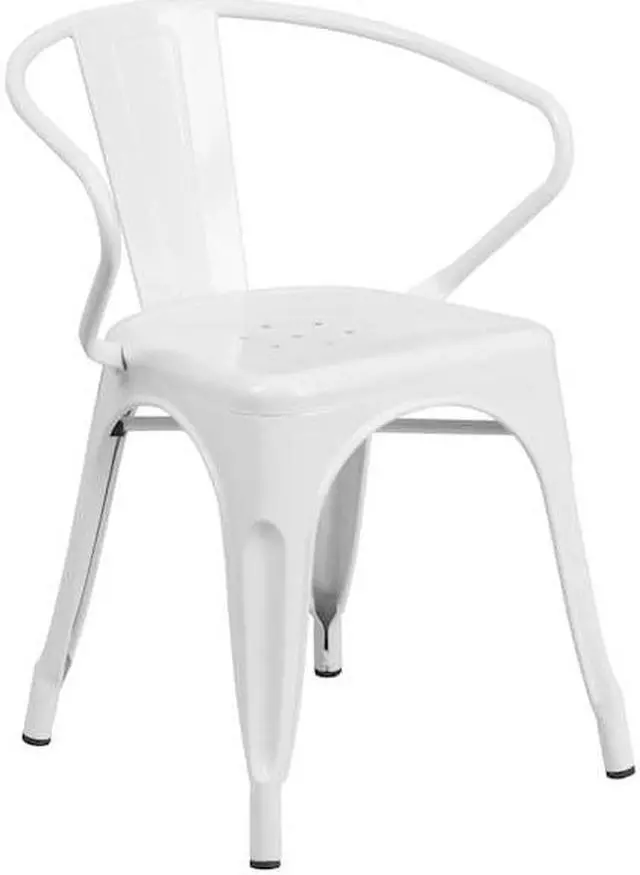 Alt view image 15 of 15 - FLASH FURNITURE 4-CH-31270-WH-GG White Metal Indoor-Outdoor Chair with Arms