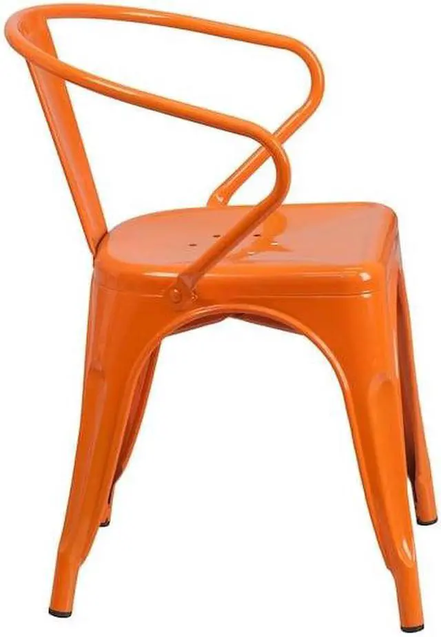 Alt view image 14 of 18 - FLASH FURNITURE 4-CH-31270-OR-GG Orange Metal Indoor-Outdoor Chair with Arms