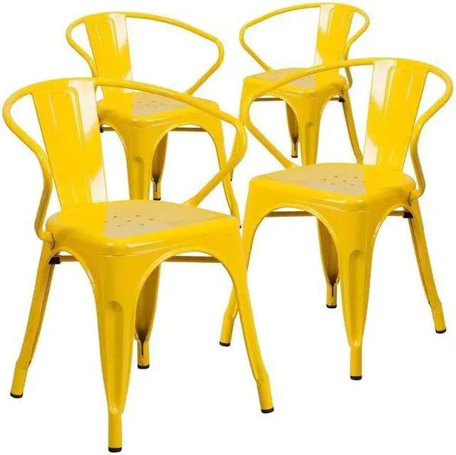 Alt view image 4 of 15 - FLASH FURNITURE 4-CH-31270-YL-GG Yellow Metal Indoor-Outdoor Chair with Arms